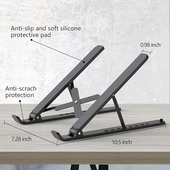 Suporte Ajustável para Portátil 10–15,6” – Dobrável, Ergonómico e Ventilado (Preto)