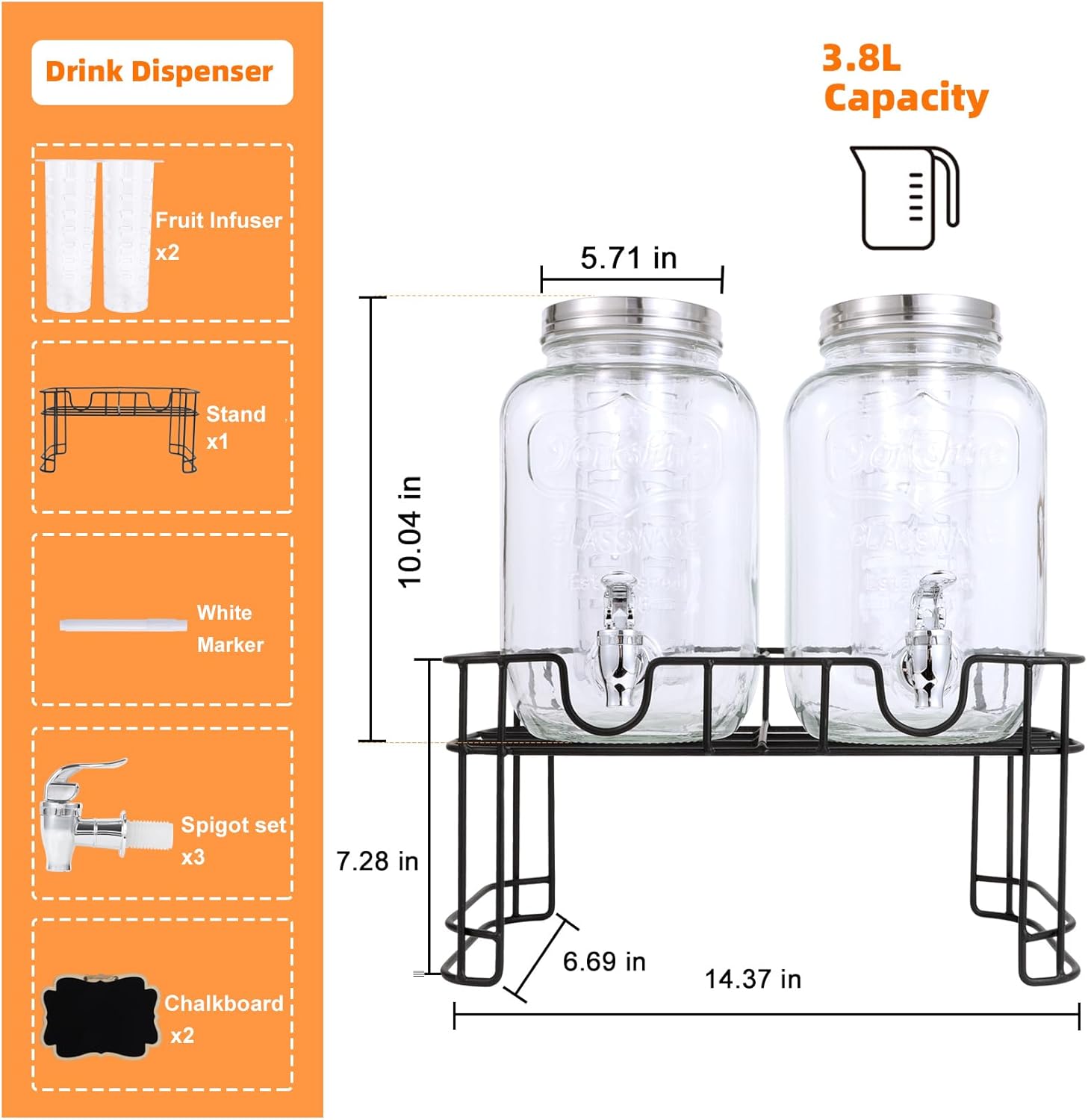 Conjunto de 2 Dispensadores de Bebidas em Vidro com Suporte