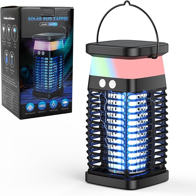 Mata-Mosquitos Solar 4200V com LED e USB-C - Bateria 4000mAh