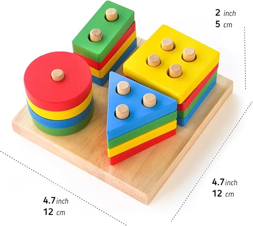 Brinquedo de Empilhar em Madeira – Formas Geométricas Educativas | Boxiki Kids
