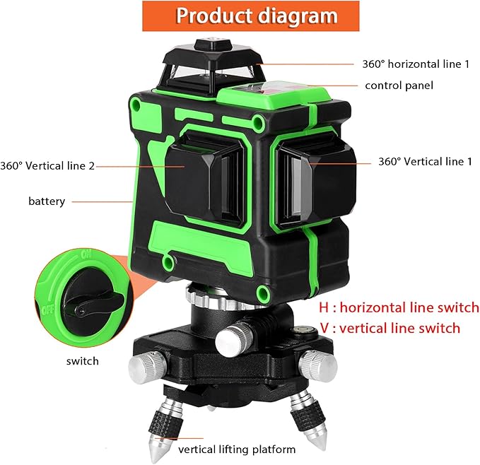Nível Laser Verde 3D 12 Linhas com Tripé - Auto-Nivelamento