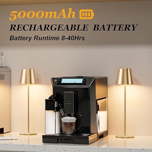 Conjunto de 2 Candeeiros de Mesa Sem Fios PreeOtti – LED Regulável, Toque, 3 Temperaturas de Cor, USB-C, Dourado