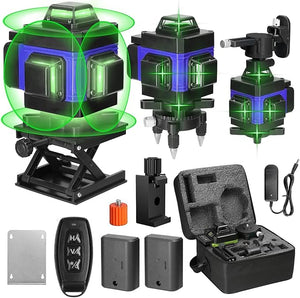 Nível Laser 4D 16 Linhas Verde – Auto Nivelante ±3°, 2 Baterias Recarregáveis