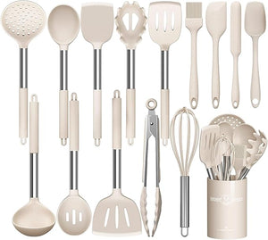 Conjunto de 15 Utensílios de Cozinha em Silicone e Aço Inoxidável