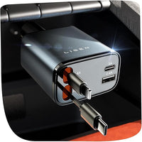 LISEN Carregador de Carro Retrátil 69W USB-C – 4 em 1, Carga Rápida iPhone/Android