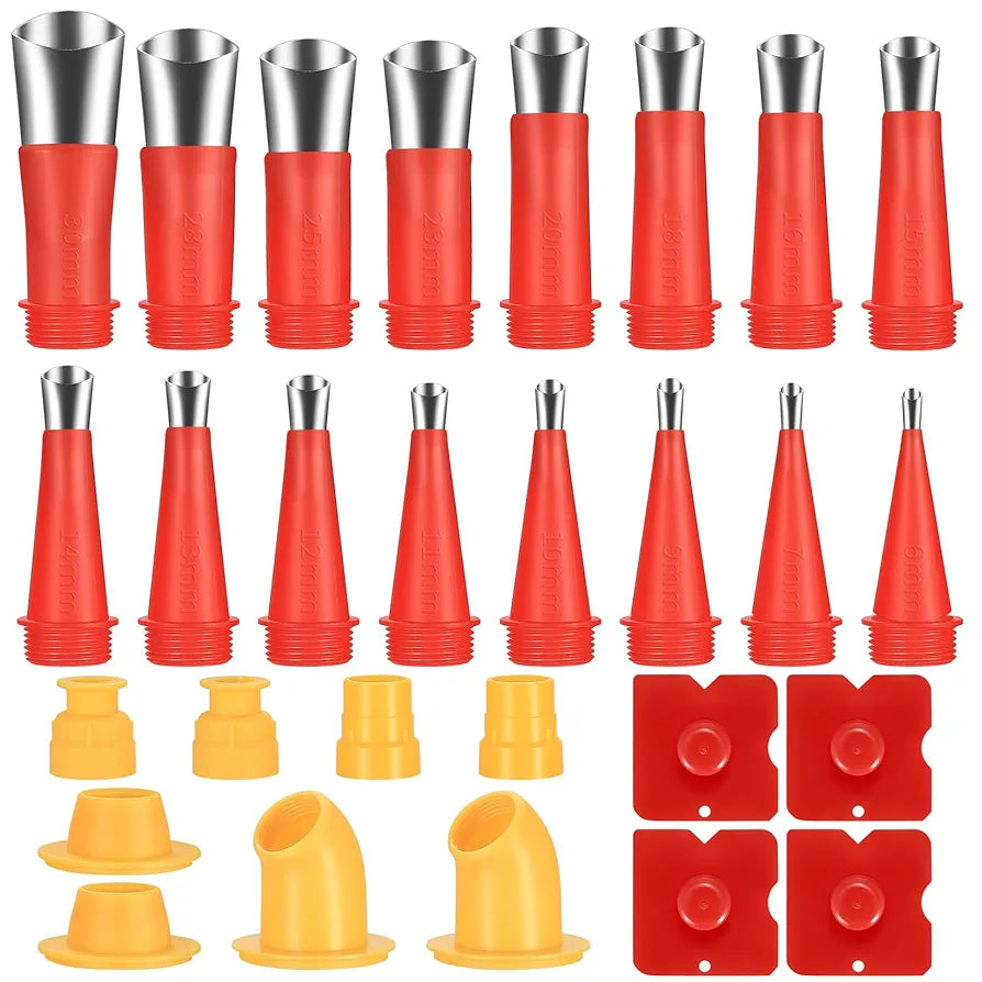 Conjunto de 28 bicos de aço inoxidável para vedação de silicone, aplicador de silicone de uma peça, ferramentas de silicone para acabamento de vedação, adequadas para cozinhas, janelas, casas de banho