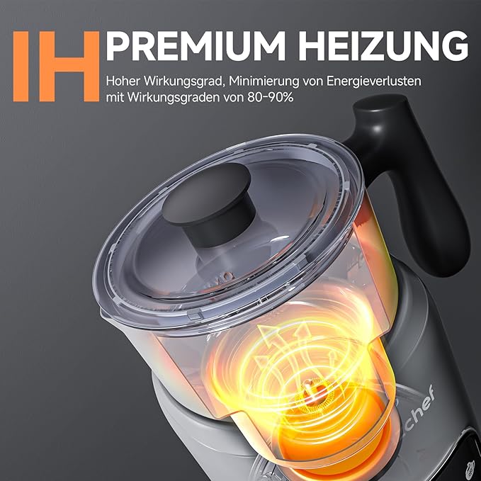 Espumador de Leite Elétrico AMZCHEF com Ecrã Tátil LED – Aço Inoxidável, Aquecimento por Indução 3D, Ideal para Chocolate Quente, Latte, Cappuccino e Mocha