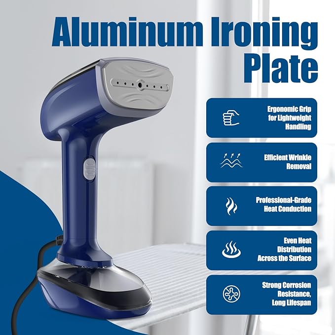 Ferro a Vapor 2-em-1 Steamer de Mão Potente NTAYDZSW 1800W – Azul