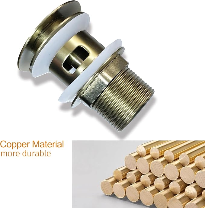 Válvula de Dreno Universal com Sistema Pop-Up e Função de Extravasamento, Encaixe 1 1/4” para Lavatórios, Núcleo em Latão, Cor Dourada