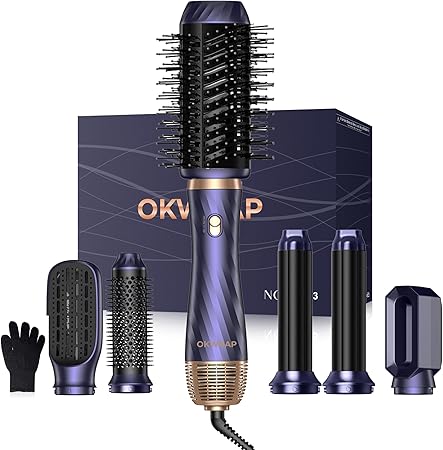 Modelador de Cabelo OKWRAP 6 em 1 – Escova de Ar Quente com Secador, Alisador e Ondulador (1000W)
