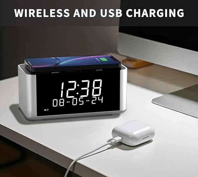 Rádio Despertador iTOMA com Carregamento Sem Fios, Bluetooth e Rádio DAB/FM