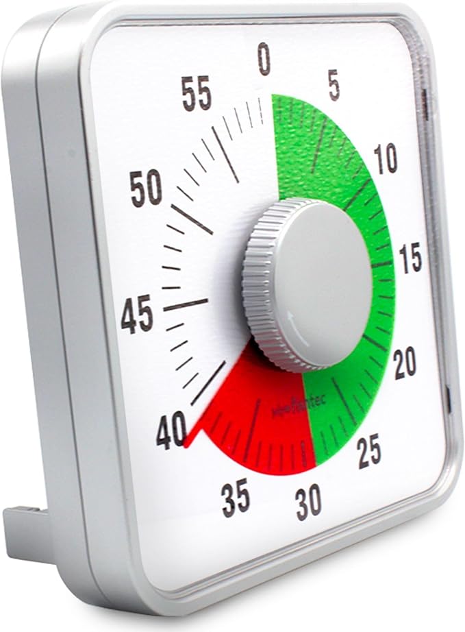 FISHTEC ® Temporizador mecánico cuadrado gigante 60 minutos, 2 zonas de colores, números grandes en soporte o magnético, para cocina, aula, gestión del tiempo, examen infantil