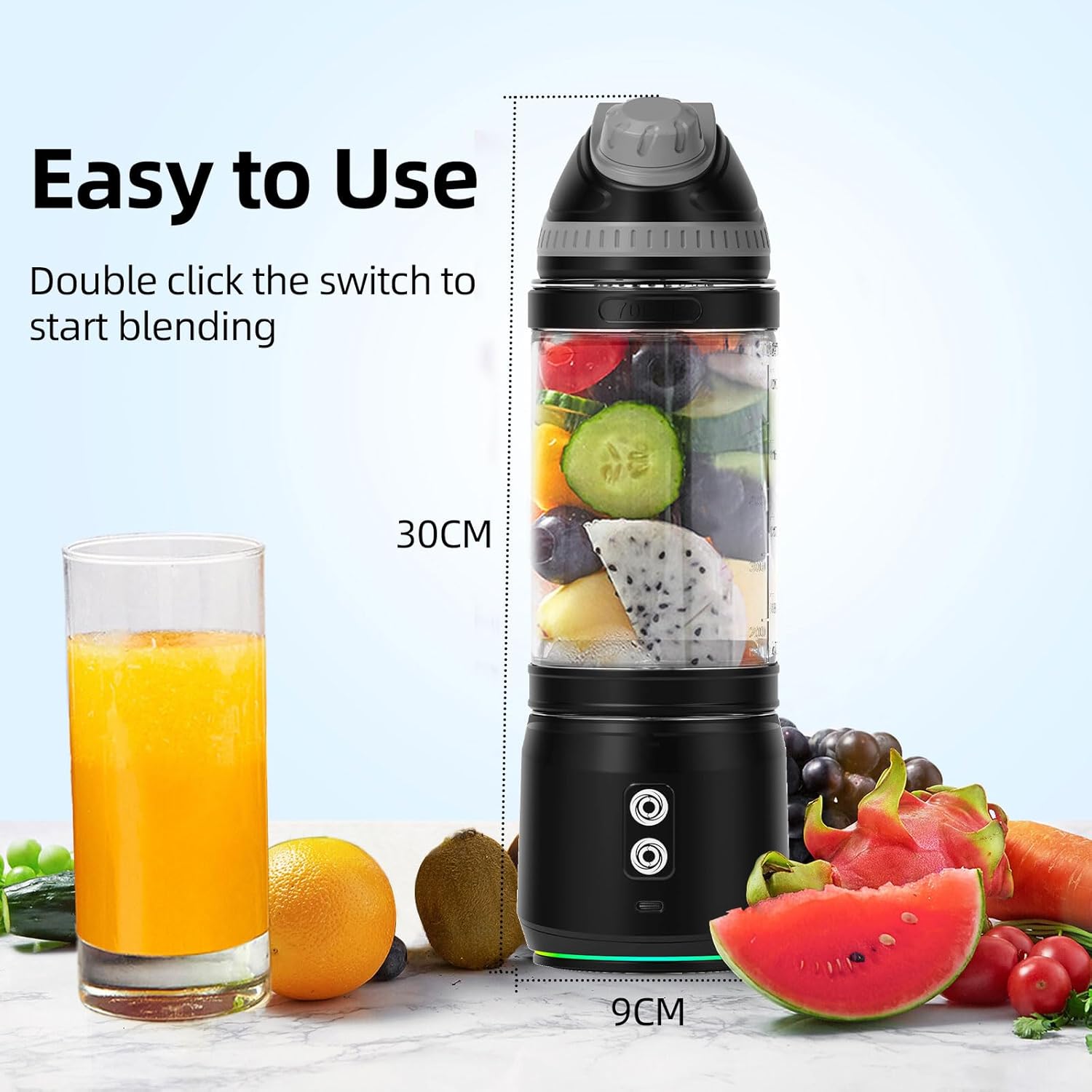 Liquidificadora Portátil DENOKIN 700 ml – Recarregável USB-C com 6 Lâminas em Aço Inox (Preto/Cinza)