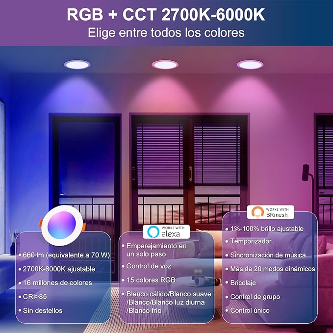 Pack 4 LED de teto embutido - Foco Multicor