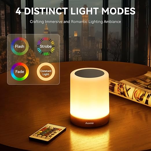 Candeeiro de Mesa LED | 13 Cores RGB, Regulável por Toque e Controlo Remoto, USB Recarregável, Luz Noturna Portátil para Quarto e Exterior