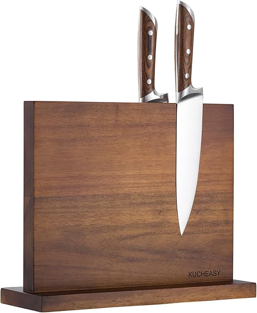 Bloco Magnético para Facas KUCHEASY – Bloco de Madeira acacia com Dupla Face Magnética