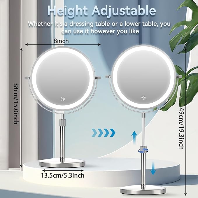 Espelho de Maquilhagem com Luz LED e Dupla face 1x e Aumento 10X