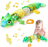 Brinquedo de Peluche Musical MOMSIV Camaleão 4 em 1 para Bebé – Sensorial, com Régua de Crescimento (Verde)