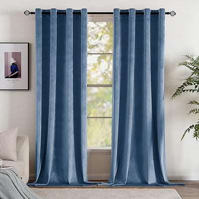 Cortinas Blackout em Veludo – 2 Painéis, 140 × 245 cm, Azul Pavão | Térmicas, Isoladoras, Ilhós Metálicos