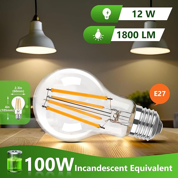 Pack de 6 Lâmpadas LED Edison E27, 12W = 100W