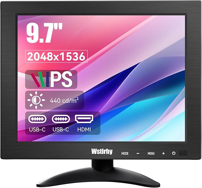 Monitor Pequeno 9,7” Wstirhy 2K IPS – HDMI/USB-C com Colunas Integradas