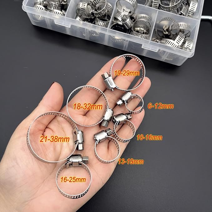 Conjunto de 60 Abraçadeiras Ajustáveis em Aço Inoxidável (8–38 mm)