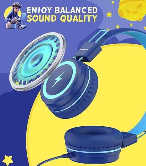 Auscultadores Infantis USB-C com LED e Microfone – Azul