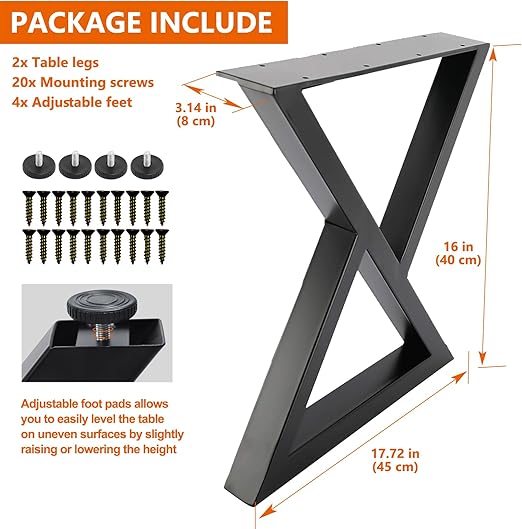 Homtone – Pés de Mesa Metálicos Industriais em Aço (Conjunto de 2) – Estrutura em X | 40 x 45 cm