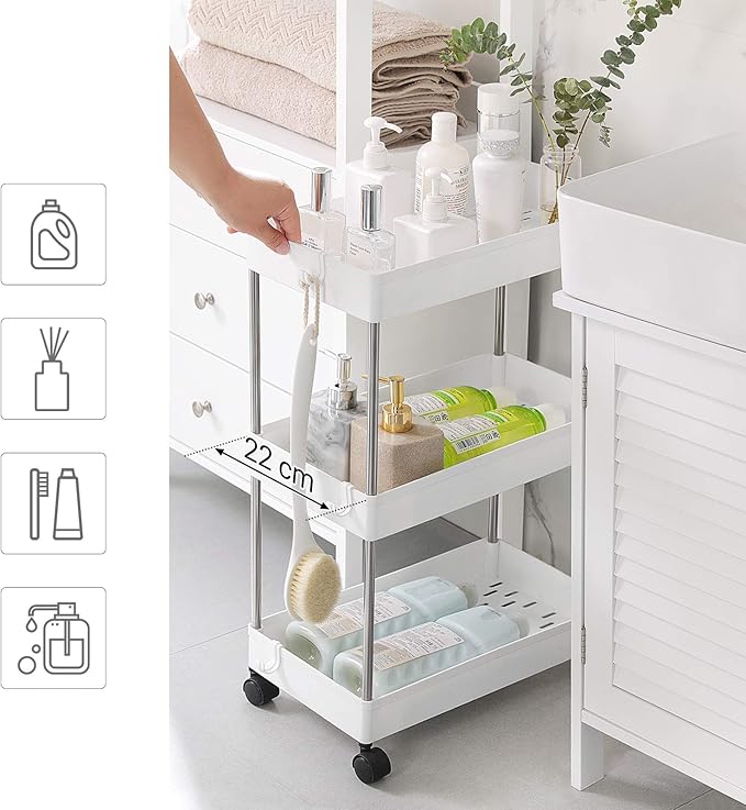 Carrinho de cozinha com Rodas 3 Níveis – Branco Nuvem