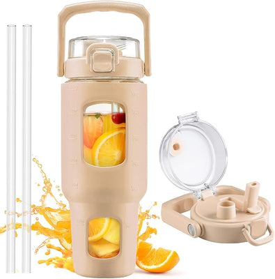 Garrafa de Vidro 1200 ml com Palhinha – HYDRAGLAZIC