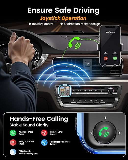 Transmissor FM Bluetooth LENCENT para Carro – USB-C 20W, QC 3.0, Mãos-Livres e Hi-Fi