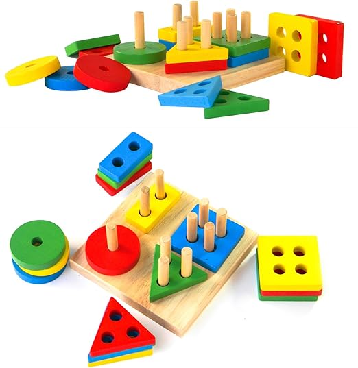 Brinquedo de Empilhar em Madeira – Formas Geométricas Educativas | Boxiki Kids