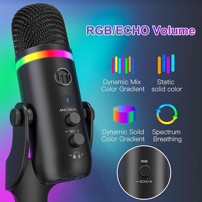 Microfone Gaming RGB ZealSound K66 Pro – USB, iPhone, PS5, Streaming