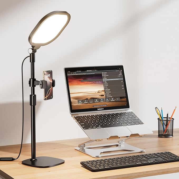 LitONES Lâmpada LED de Mesa com Tripé e Ring Light 3 Cores e 10 Níveis de Brilho