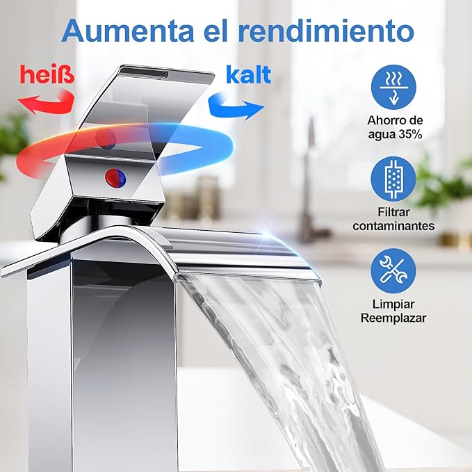Torneira de Lavatório Cascata GAVAER – Misturadora Cromada Moderna