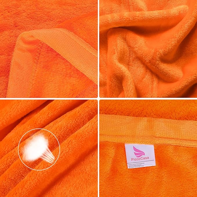 PICCOCASA Manta Reversível em Flanela Fleece – 100% Microfibra Suave, Leve, para Cama, Sofá, Cadeira ou Escritório – Laranja 170 x 230 cm