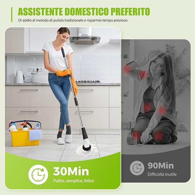 Escova Elétrica de Limpeza Rotativa YKYI – 8 Cabeças, Cabo Ajustável, 2 Velocidades, USB-C