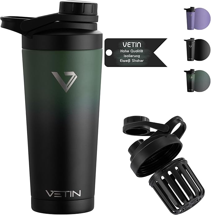 Shaker de Proteína 750 ml – Copo Inox Isotérmico, Antifugas - Verde