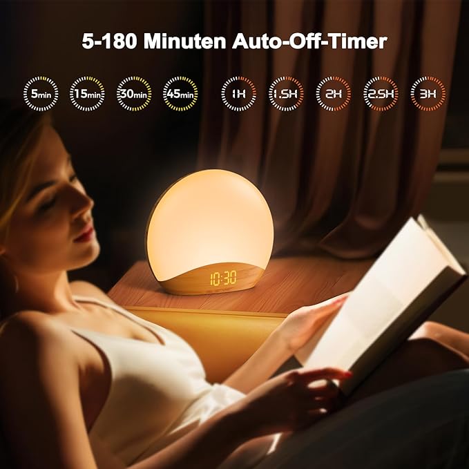 Despertador Sunrise REACHER com Sons Relaxantes e Luz Noturna
