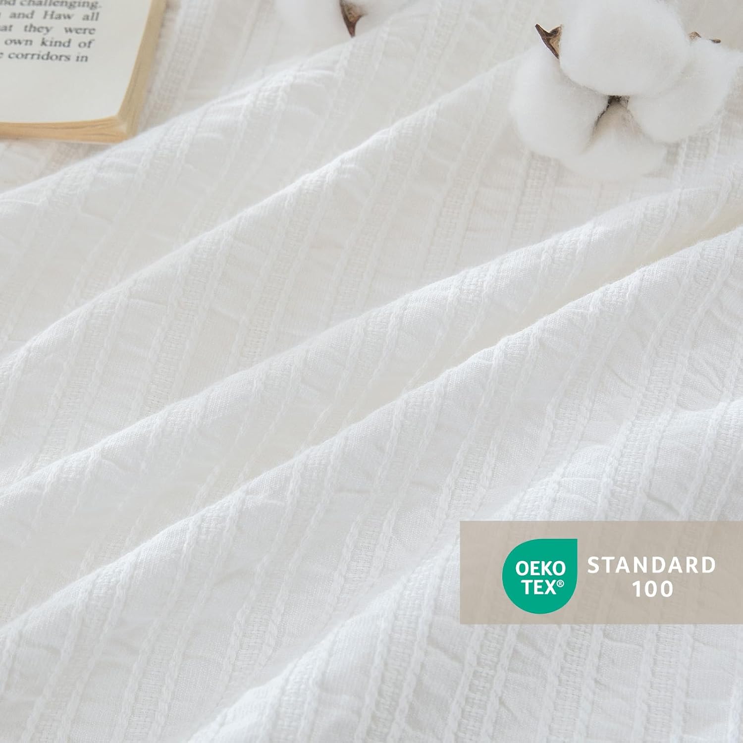 Conjunto de Cama SOULFUL 4 Peças em Algodão Jacquard - Branco