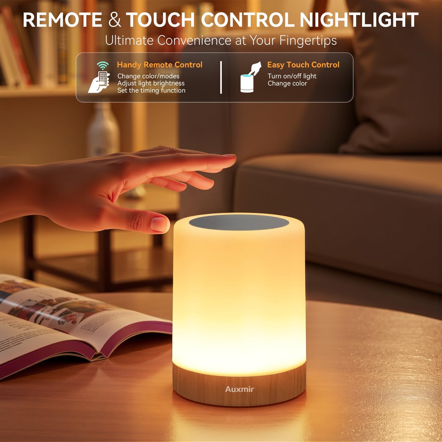 Candeeiro de Mesa LED | 13 Cores RGB, Regulável por Toque e Controlo Remoto, USB Recarregável, Luz Noturna Portátil para Quarto e Exterior
