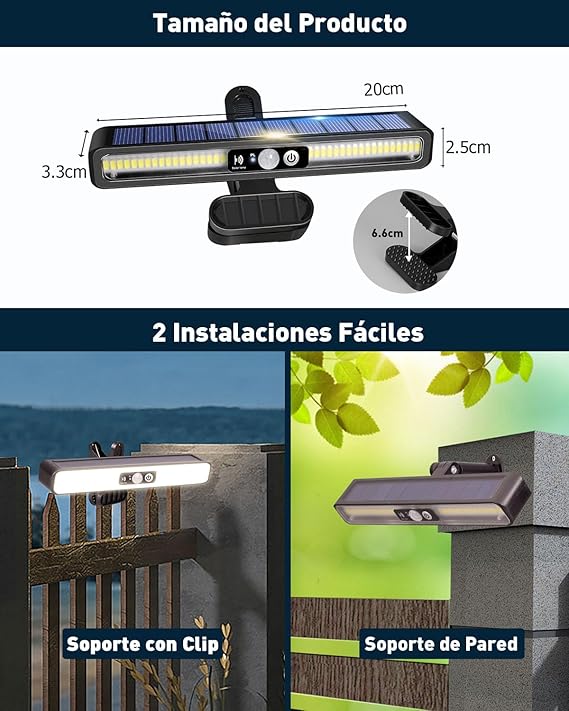 2x Luz Solar Exterior Sensor Movimento | 1200 mAh IP55 | Jardim, Garagem, Pátio