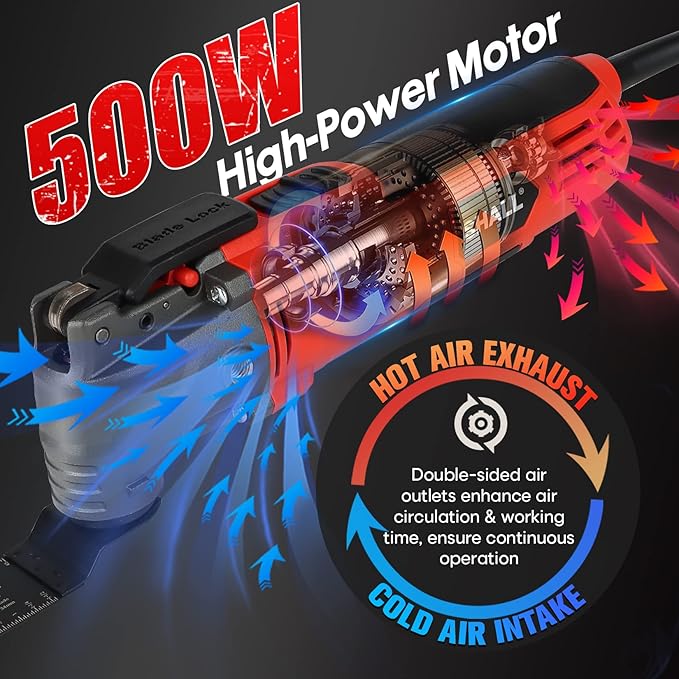 Multitool - Ferramenta Oscilante SHALL 500W — Kit Multifuncional com 34 Acessórios, 6 Velocidades e Bolsa de Transporte