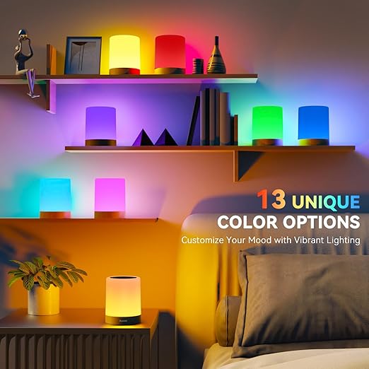 Candeeiro de Mesa LED | 13 Cores RGB, Regulável por Toque e Controlo Remoto, USB Recarregável, Luz Noturna Portátil para Quarto e Exterior