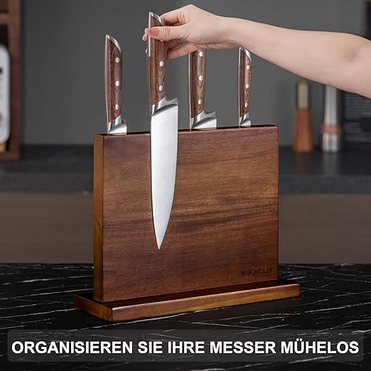 Bloco Magnético para Facas KUCHEASY – Bloco de Madeira acacia com Dupla Face Magnética