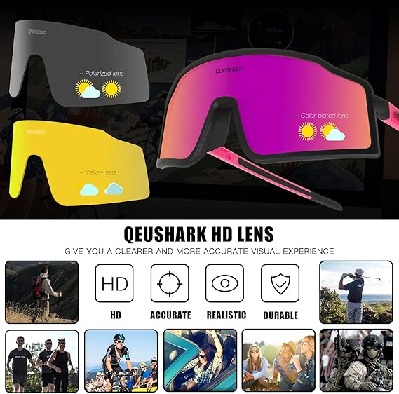 Óculos Desportivos Polarizados Queshark com 3 Lentes Intercambiáveis