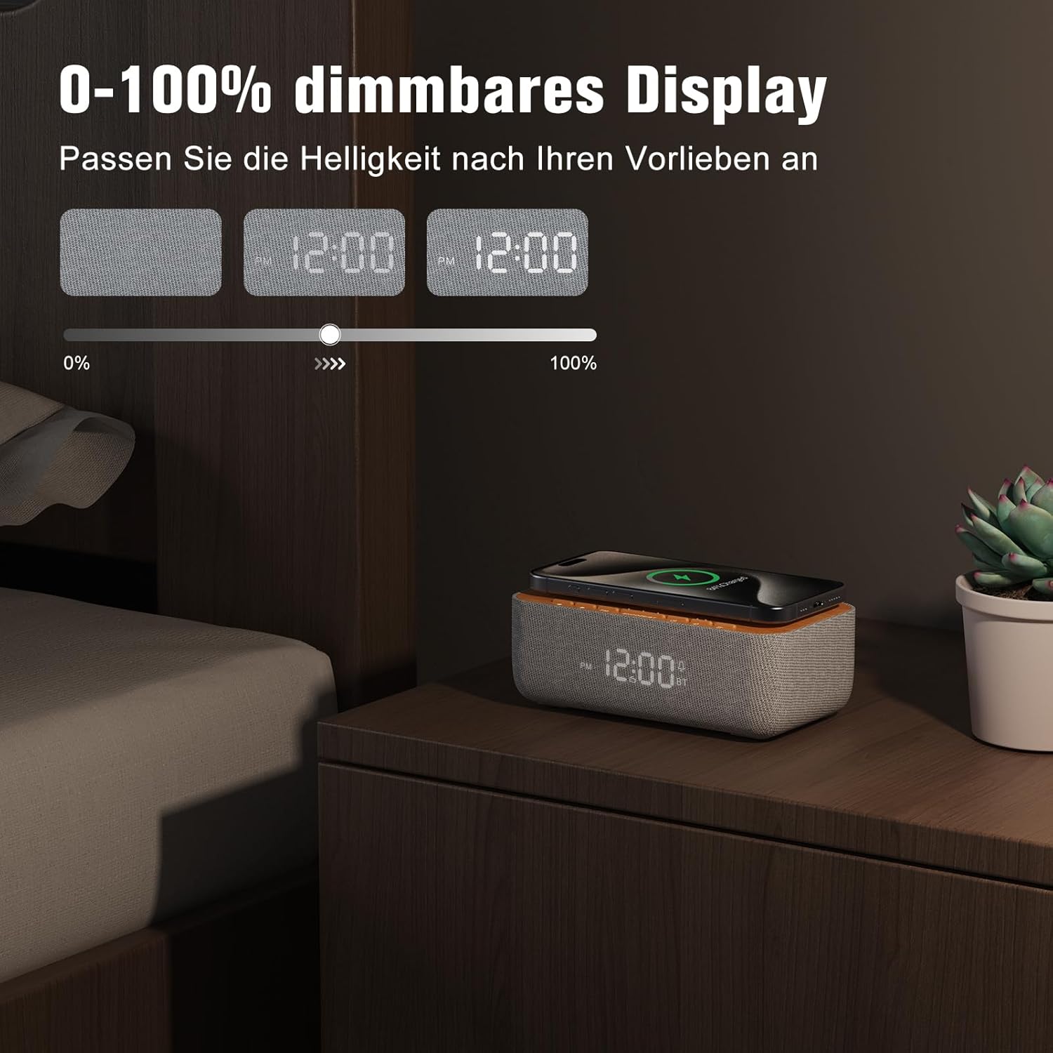 Rádio Despertador Digital REACHER com Carregamento Sem Fios 15W e Bluetooth