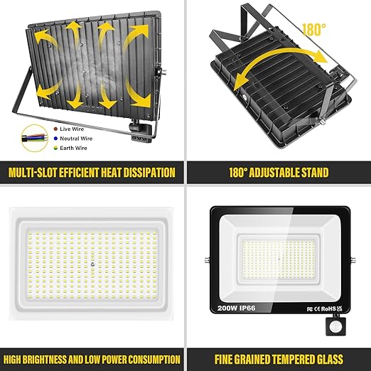 Projetor LED SKYWORLD 200W com Sensor de Movimento PIR