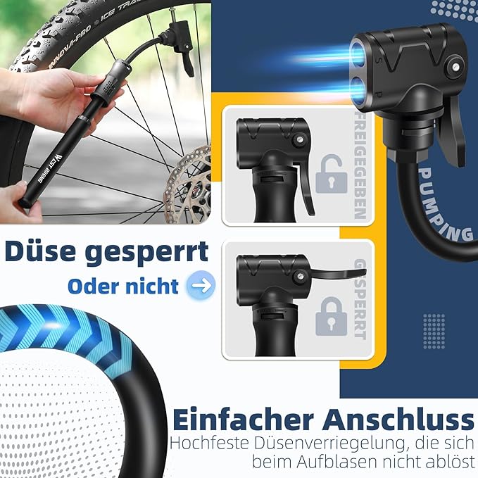 Mini Bomba de Ar para Bicicleta West Biking – Portátil, Alumínio, Todas as Válvulas