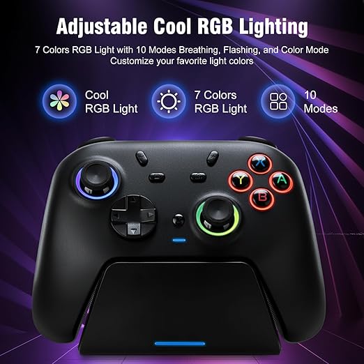 Comando Wireless DuLingKer para PC & Nintendo Switch com Base de Carregamento, Hall Effect, RGB e Botões Programáveis